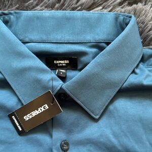 Express Men's Teal cotton stretch Casual Button Down Shirt